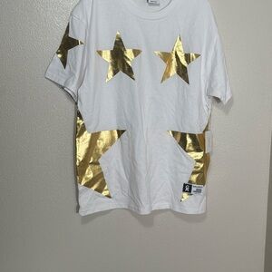 Good American White and Gold Star Short Sleeve Tee